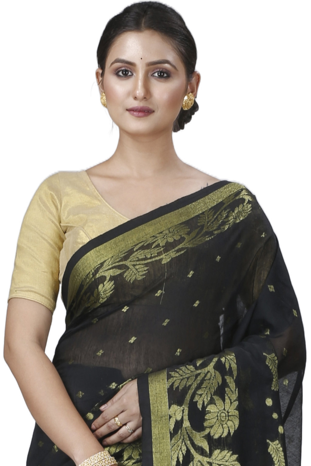 Black Blended Cotton Turik Hand Loom Saree (1249)